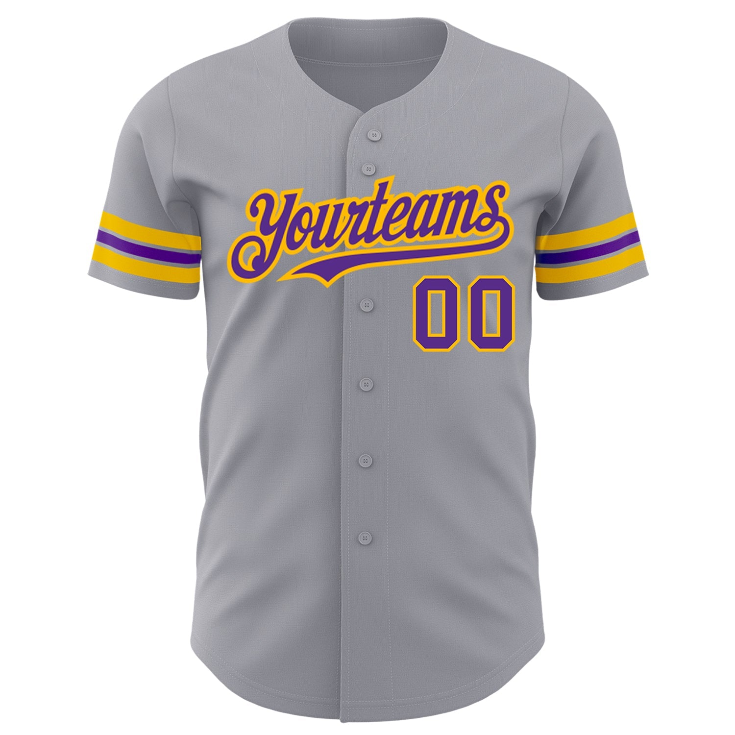 Custom Gray Purple-Gold Authentic Baseball Jersey view 2