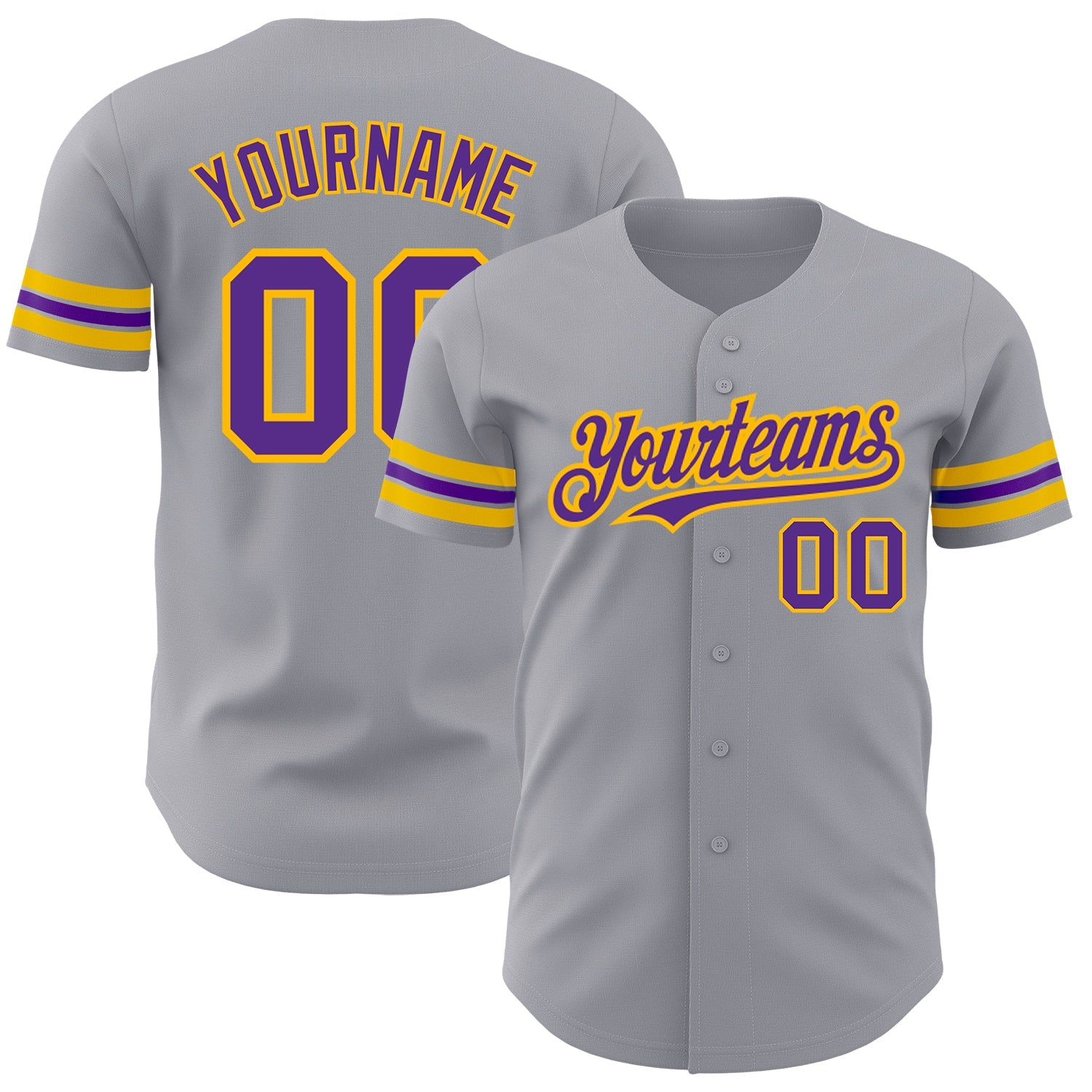 Custom Gray Purple-Gold Authentic Baseball Jersey - Main View