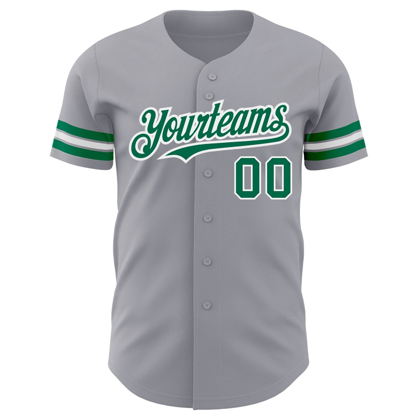 Custom Gray Kelly Green-White Authentic Baseball Jersey view 2