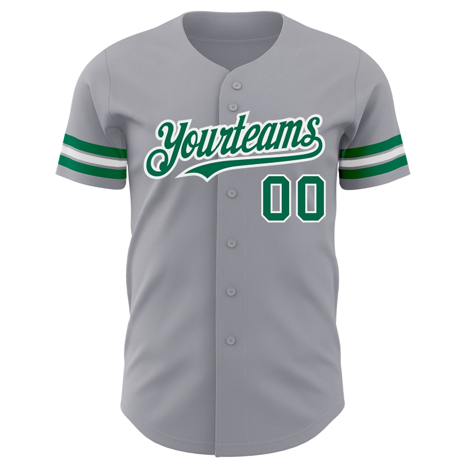 Custom Gray Kelly Green-White Authentic Baseball Jersey view 2