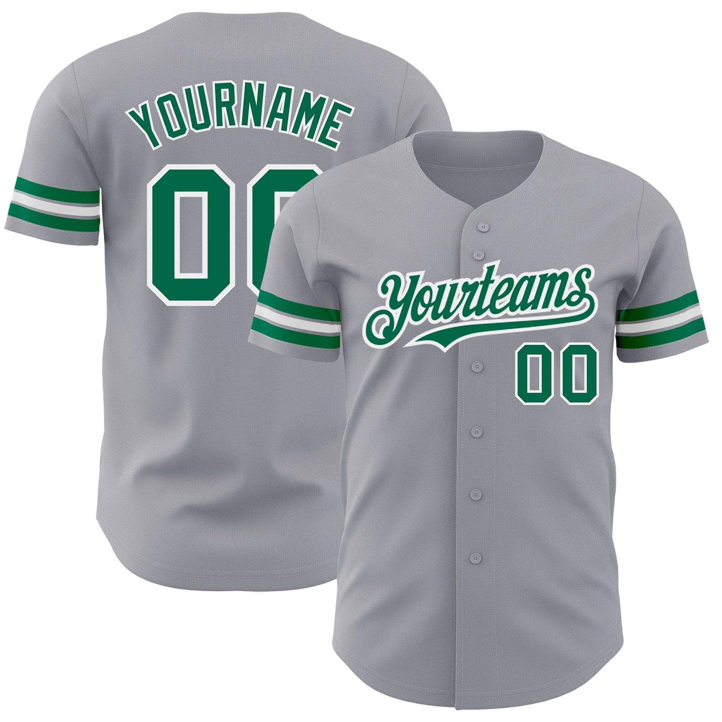 Custom Gray Kelly Green-White Authentic Baseball Jersey - Main View