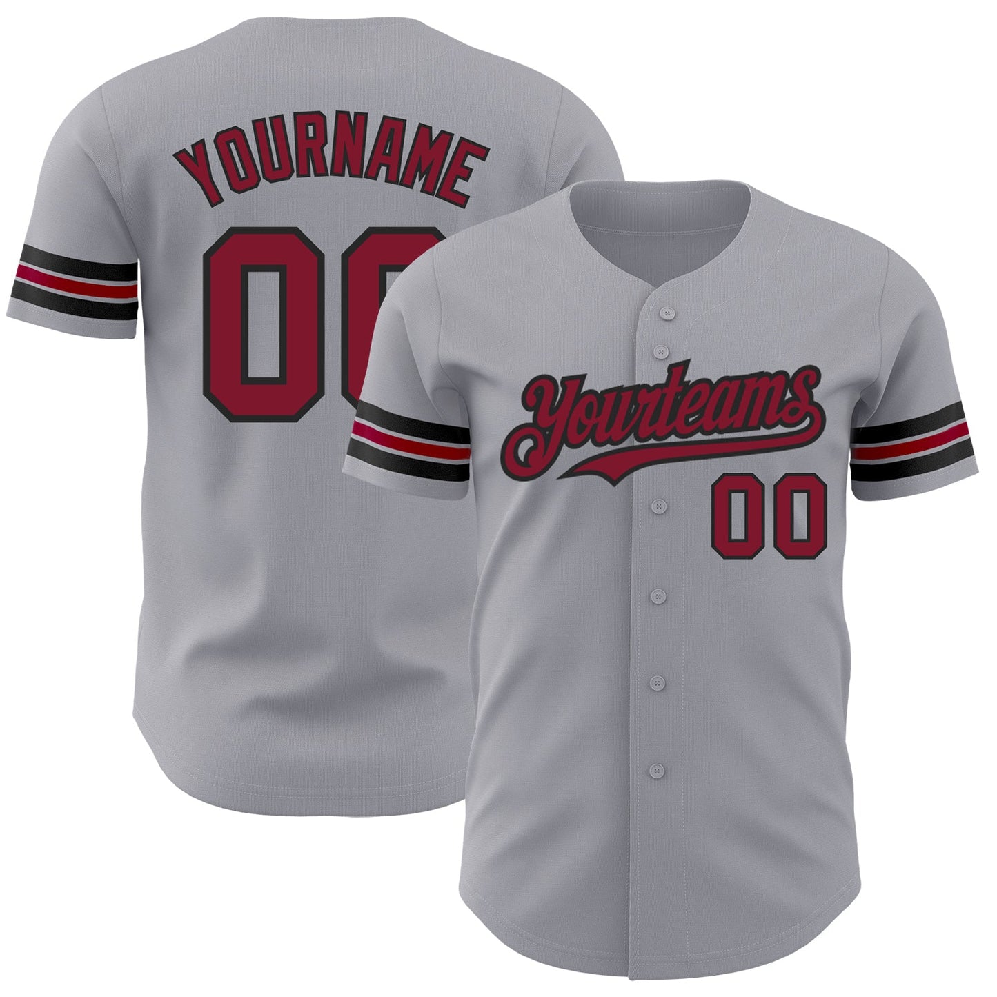 Custom Gray Crimson-Black Authentic Baseball Jersey - Main View