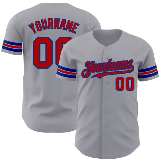 Custom Gray Red-Royal Authentic Baseball Jersey - Main View
