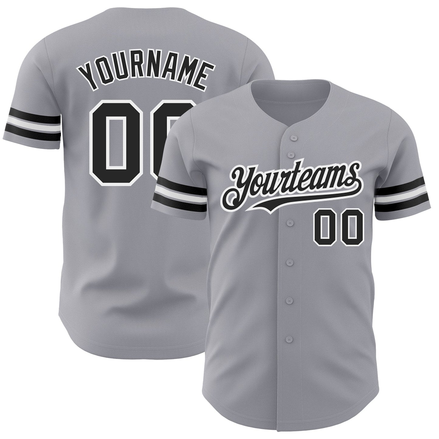 Custom Gray Black-White Authentic Baseball Jersey - Main View