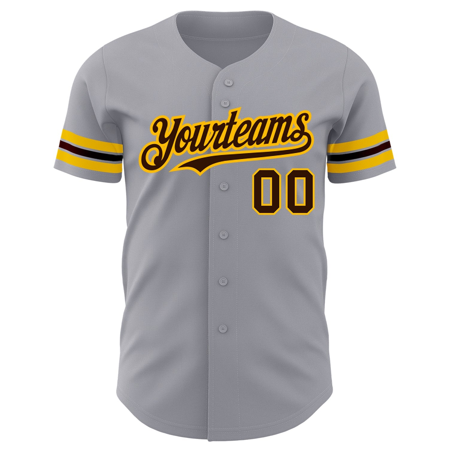 Custom Gray Brown-Gold Authentic Baseball Jersey view 2