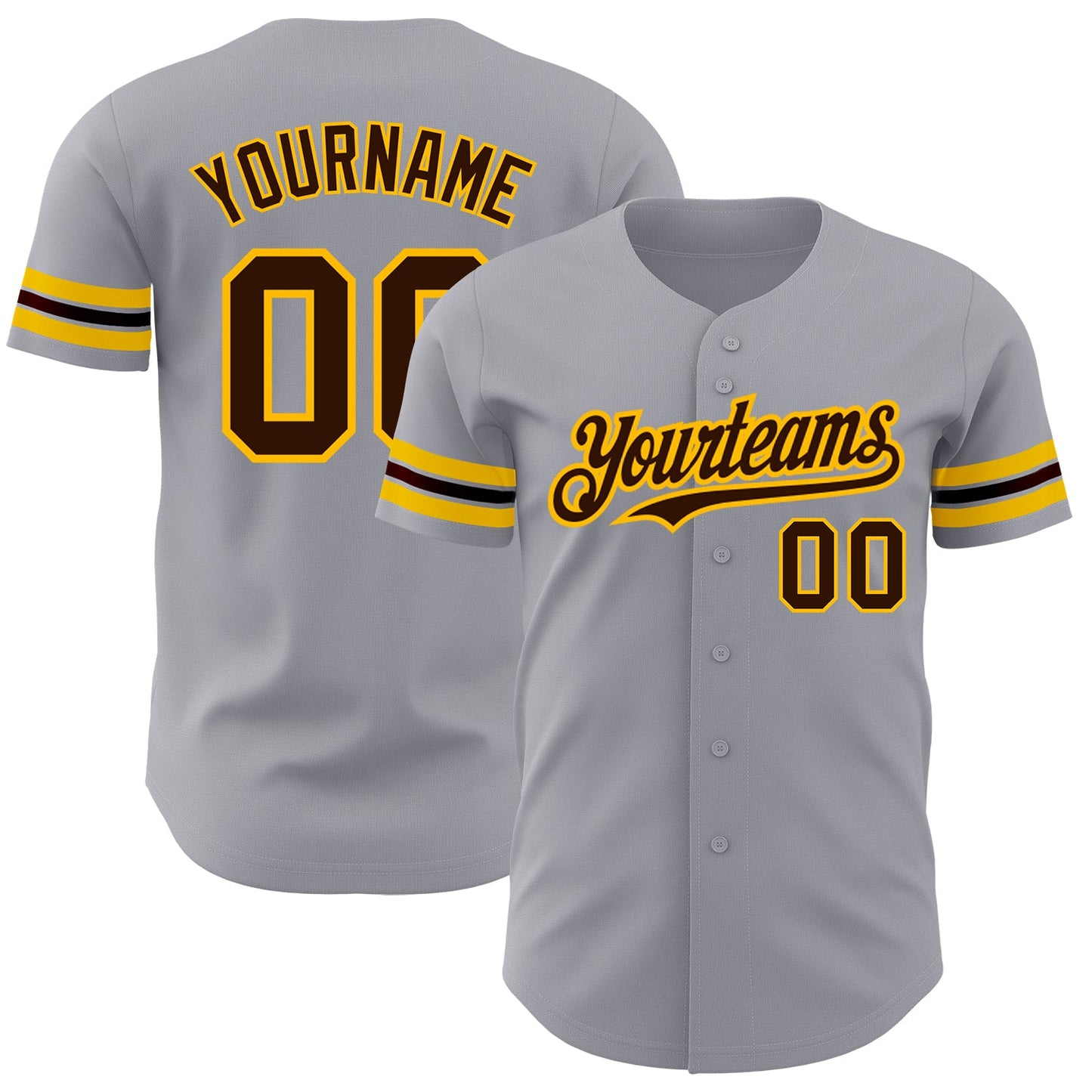 Custom Gray Brown-Gold Authentic Baseball Jersey - Main View