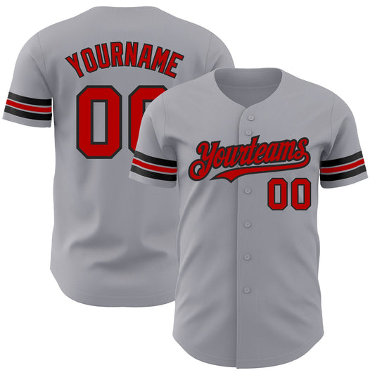 Custom Gray Red-Black Authentic Baseball Jersey - Main View