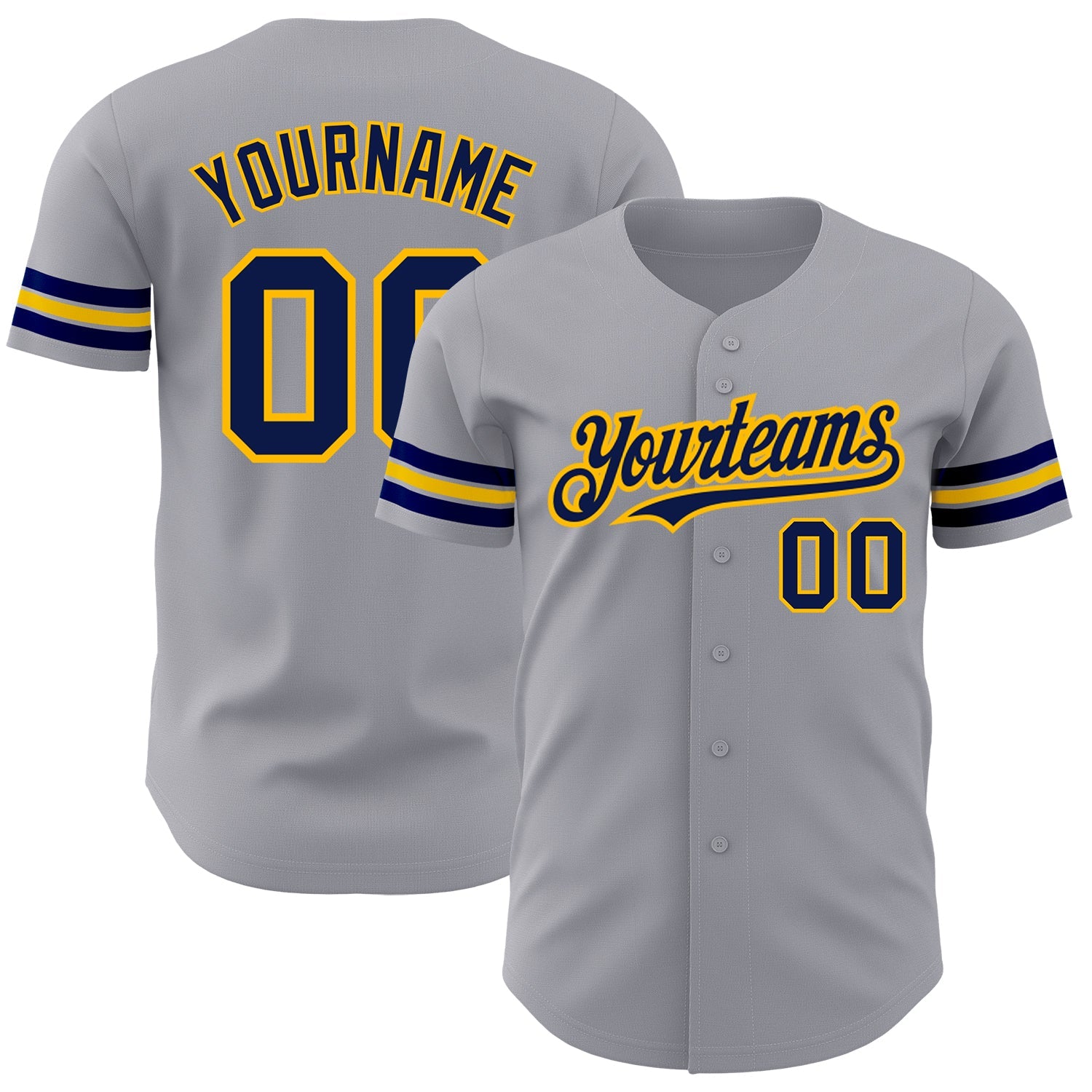 Custom Gray Navy-Gold Authentic Baseball Jersey - Main View