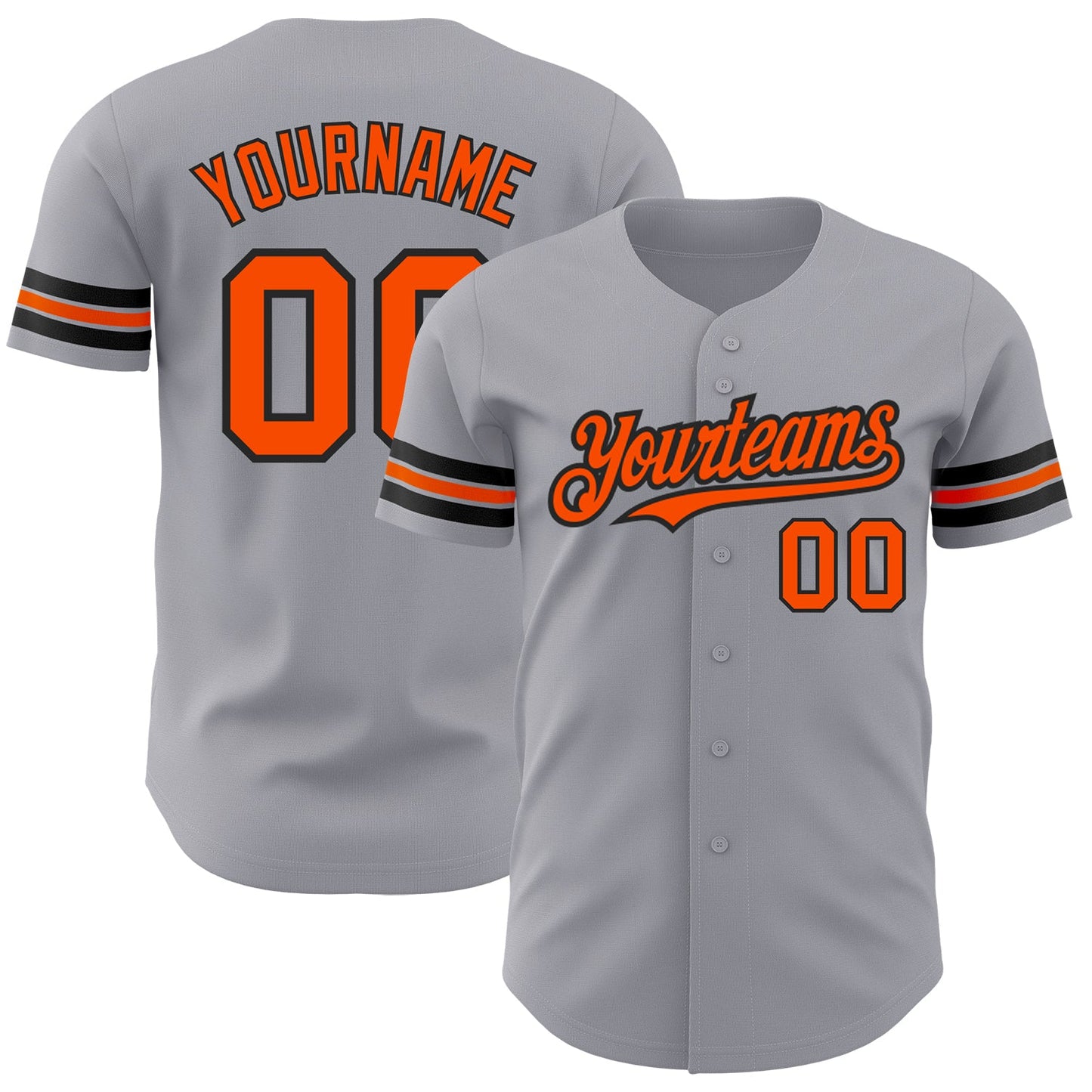 Custom Gray Orange-Black Authentic Baseball Jersey - Main View