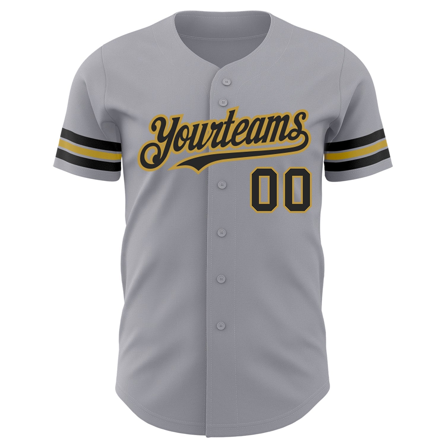 Custom Gray Black-Old Gold Authentic Baseball Jersey view 2