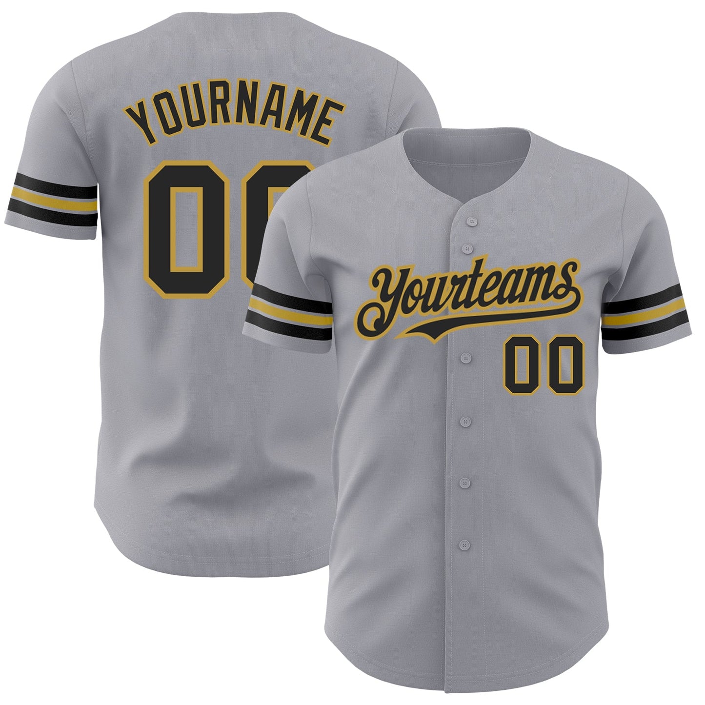 Custom Gray Black-Old Gold Authentic Baseball Jersey - Main View