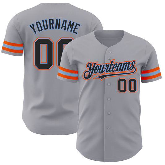 Custom Gray Black Powder Blue-Orange Authentic Baseball Jersey - Main View