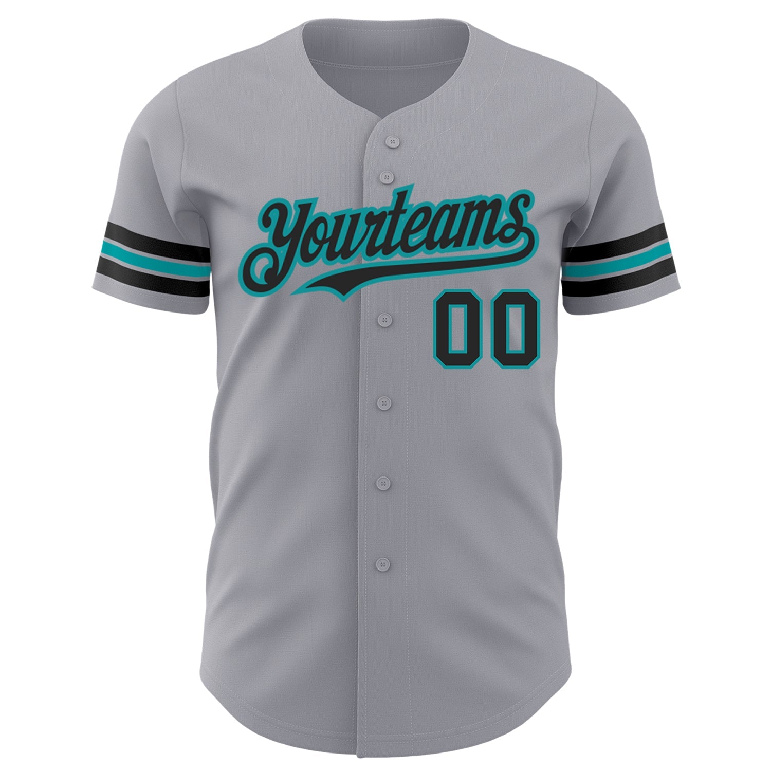 Custom Gray Black-Teal Authentic Baseball Jersey view 2