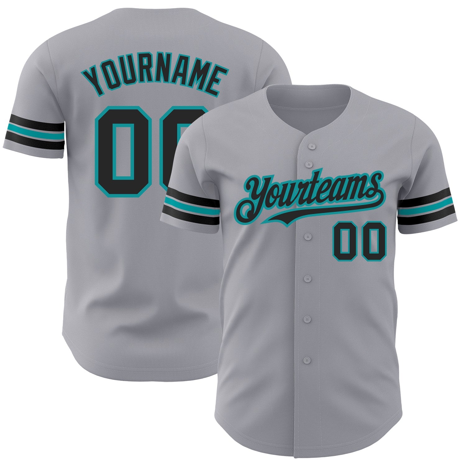 Custom Gray Black-Teal Authentic Baseball Jersey - Main View