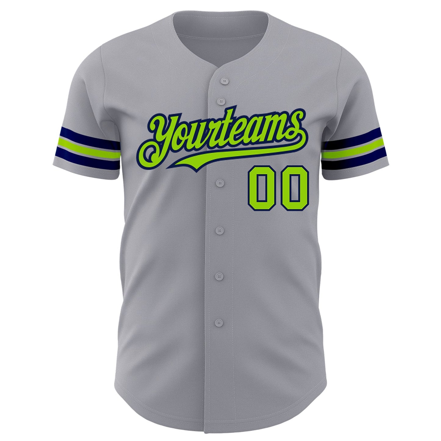 Custom Gray Neon Green-Navy Authentic Baseball Jersey view 2