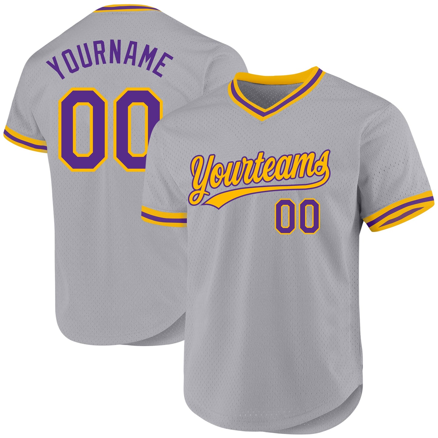 Custom Gray Purple-Gold Authentic Throwback Baseball Jersey - Main View