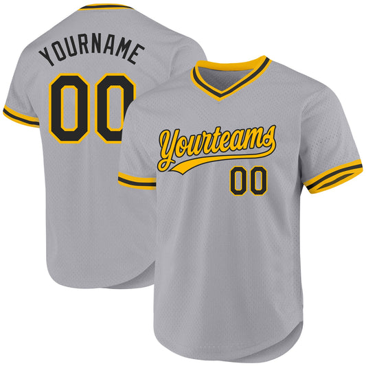 Custom Gray Black-Gold Authentic Throwback Baseball Jersey - Main View