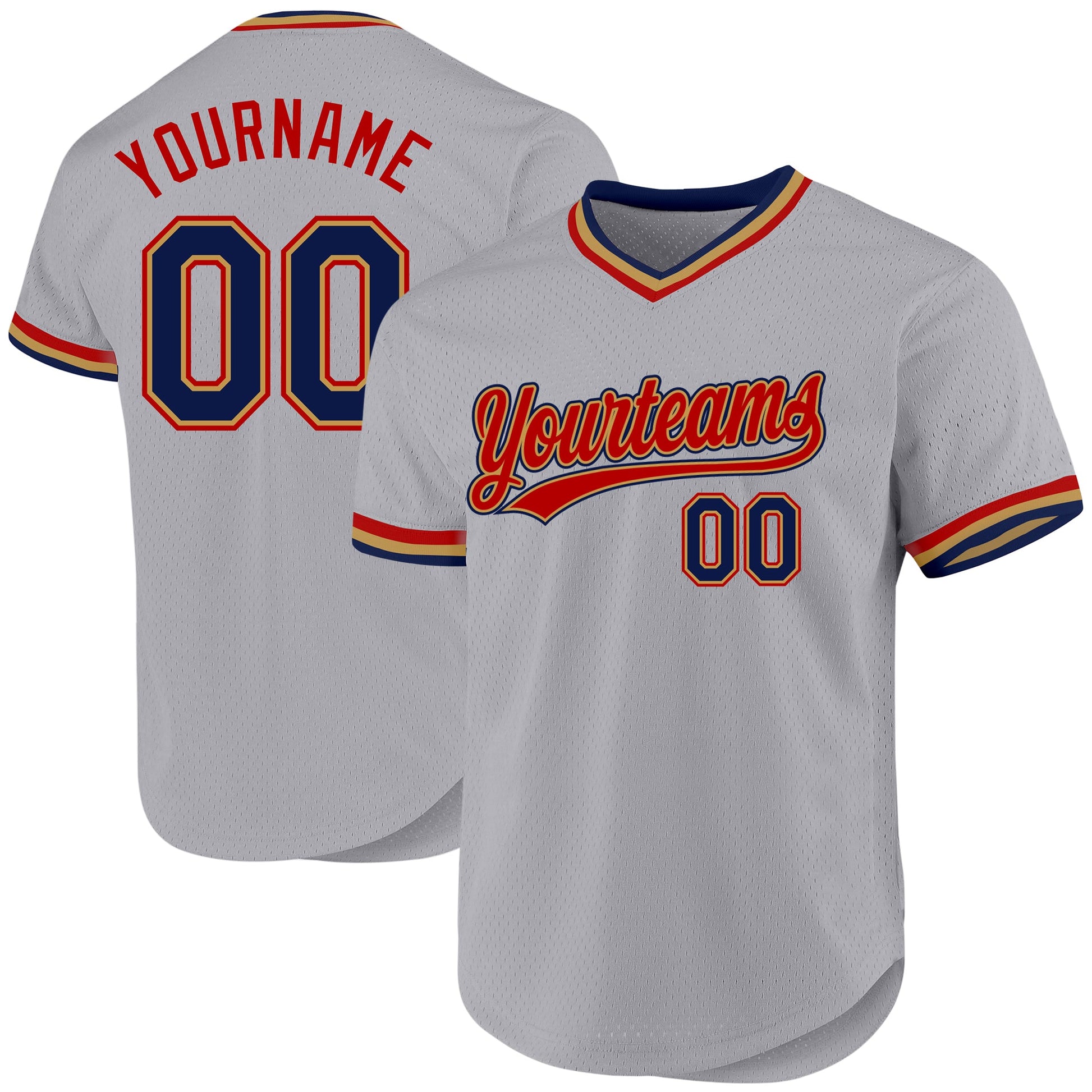 Custom Gray Navy Old Gold-Red Authentic Throwback Baseball Jersey - Main View
