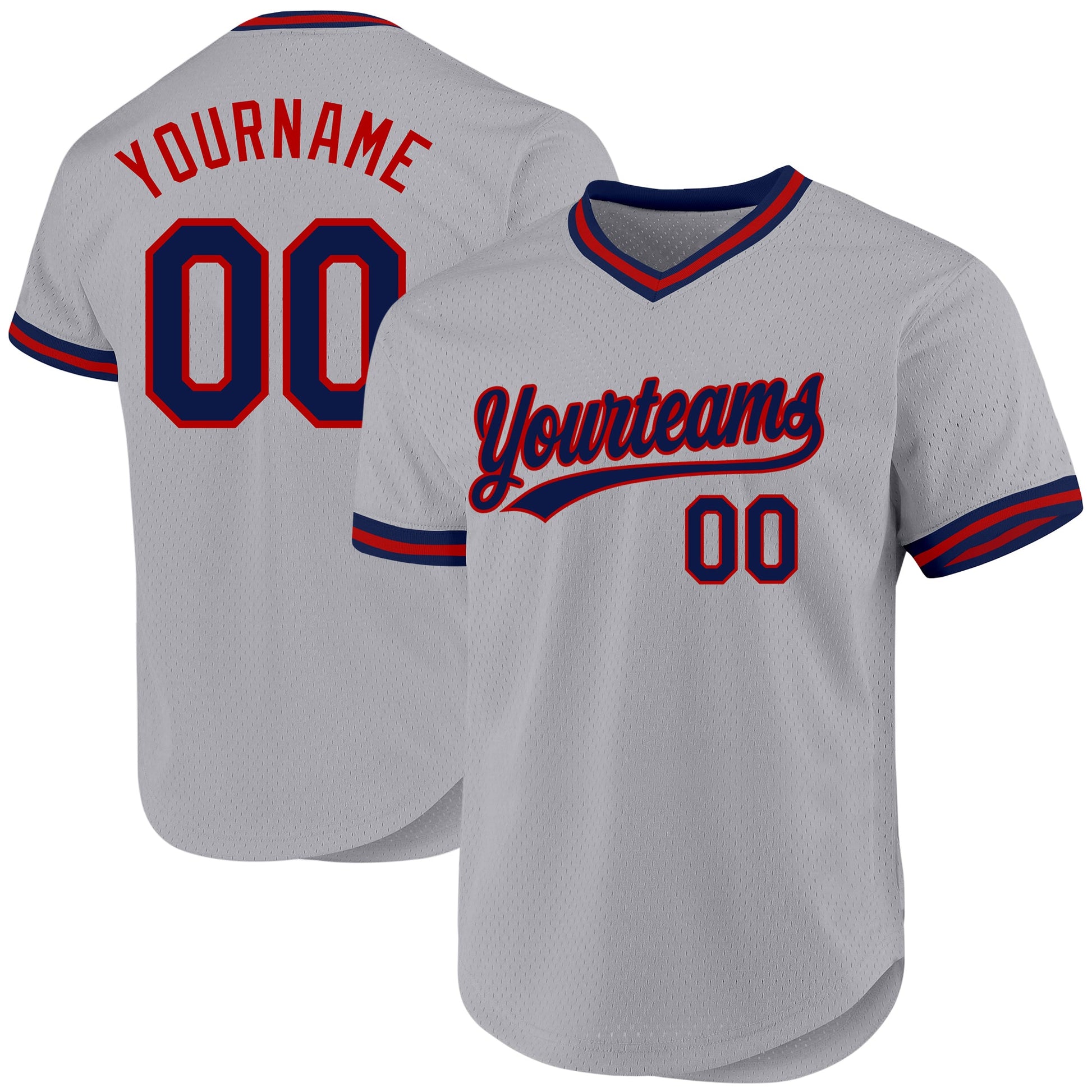 Custom Gray Navy-Red Authentic Throwback Baseball Jersey - Main View