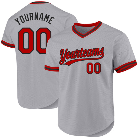 Custom Gray Red-Black Authentic Throwback Baseball Jersey - Main View