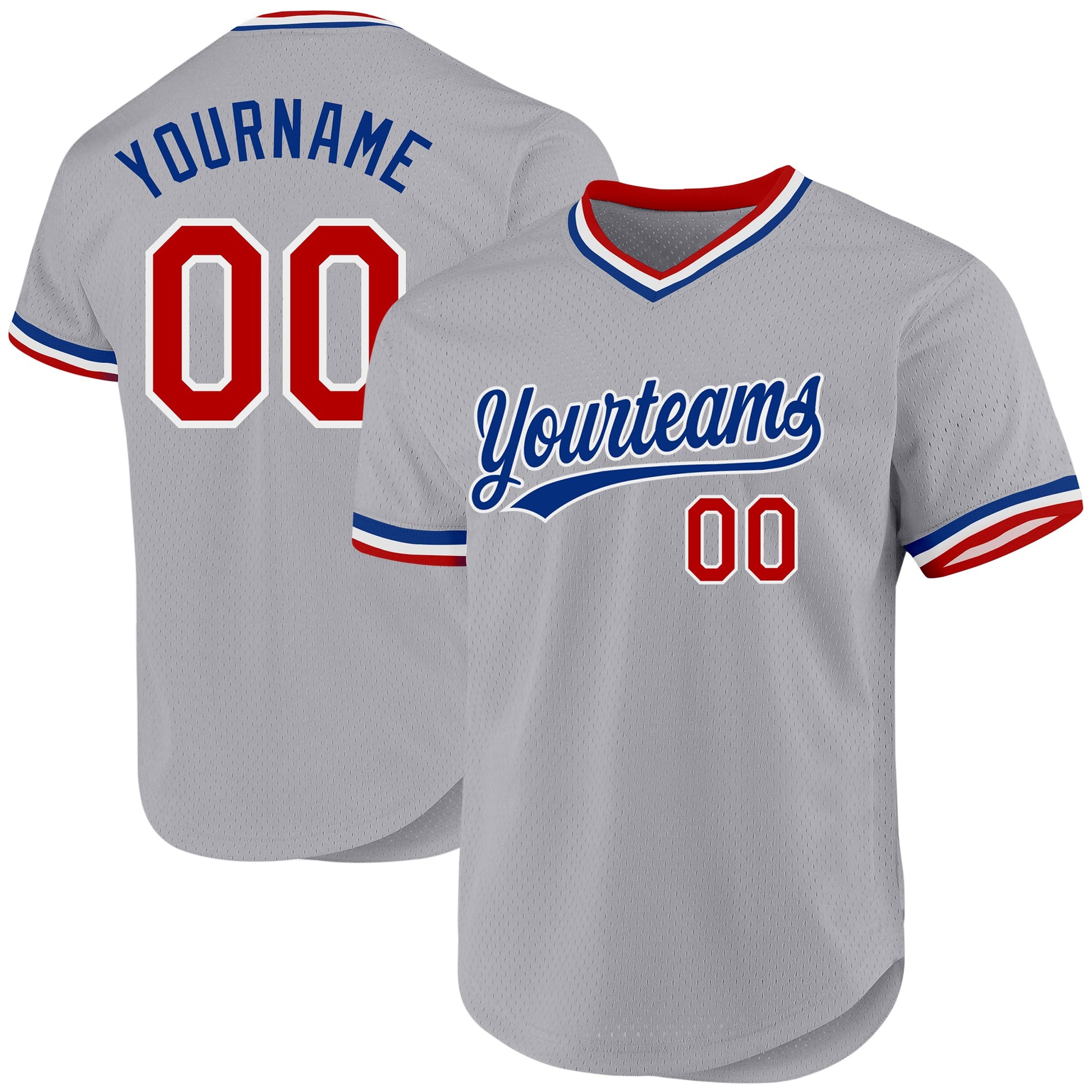 Custom Gray Red-Royal Authentic Throwback Baseball Jersey - Main View