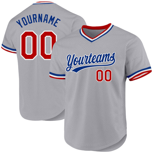 Custom Gray Red-Royal Authentic Throwback Baseball Jersey - Main View