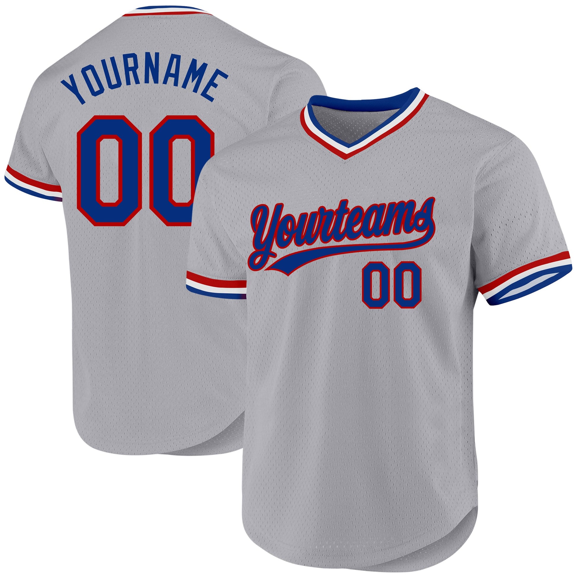 Custom Gray Royal-Red Authentic Throwback Baseball Jersey - Main View
