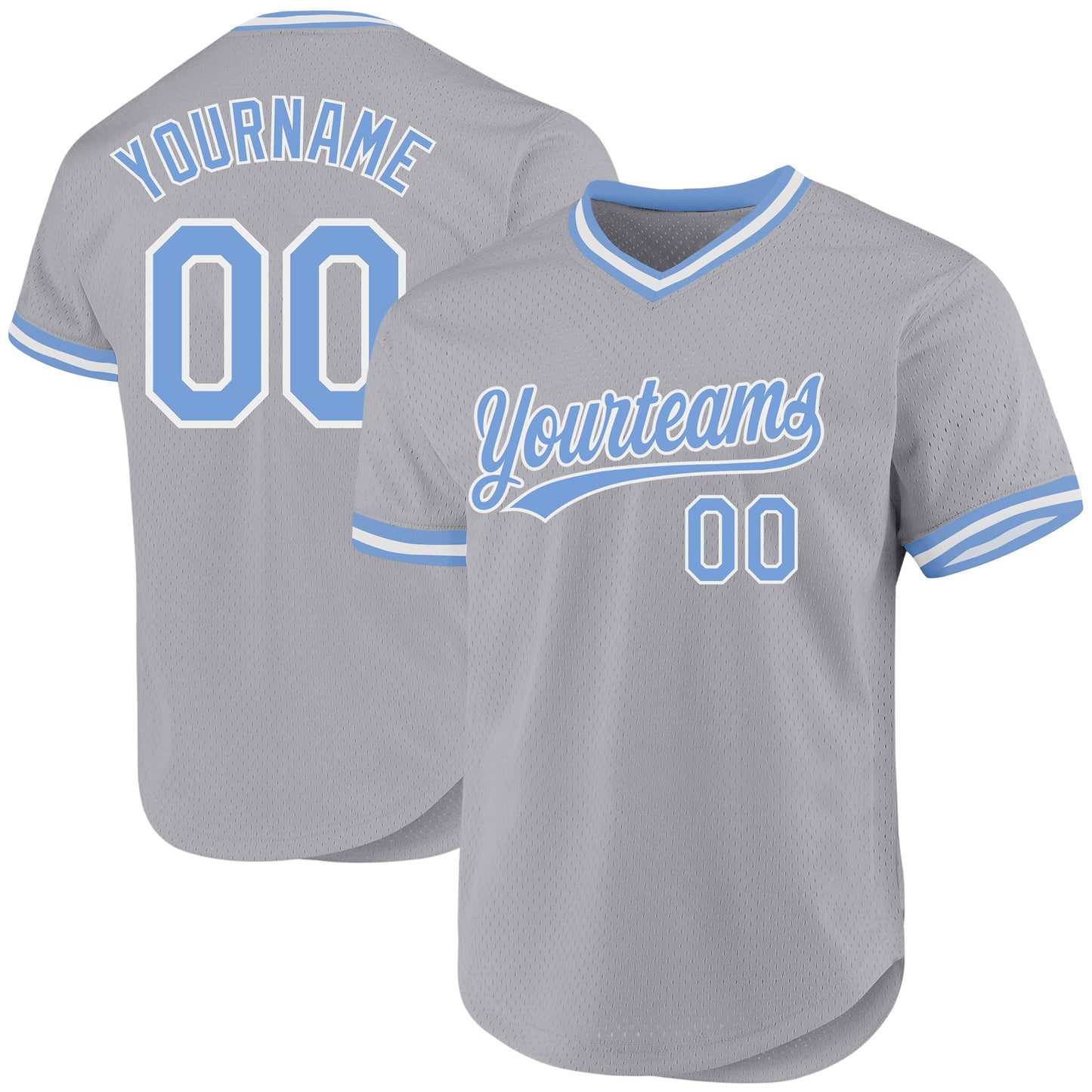 Custom Gray Light Blue-White Authentic Throwback Baseball Jersey - Main View