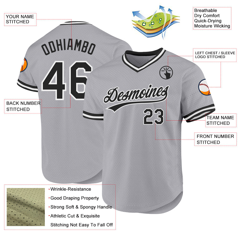 Custom Gray Black-White Authentic Throwback Baseball Jersey view 3