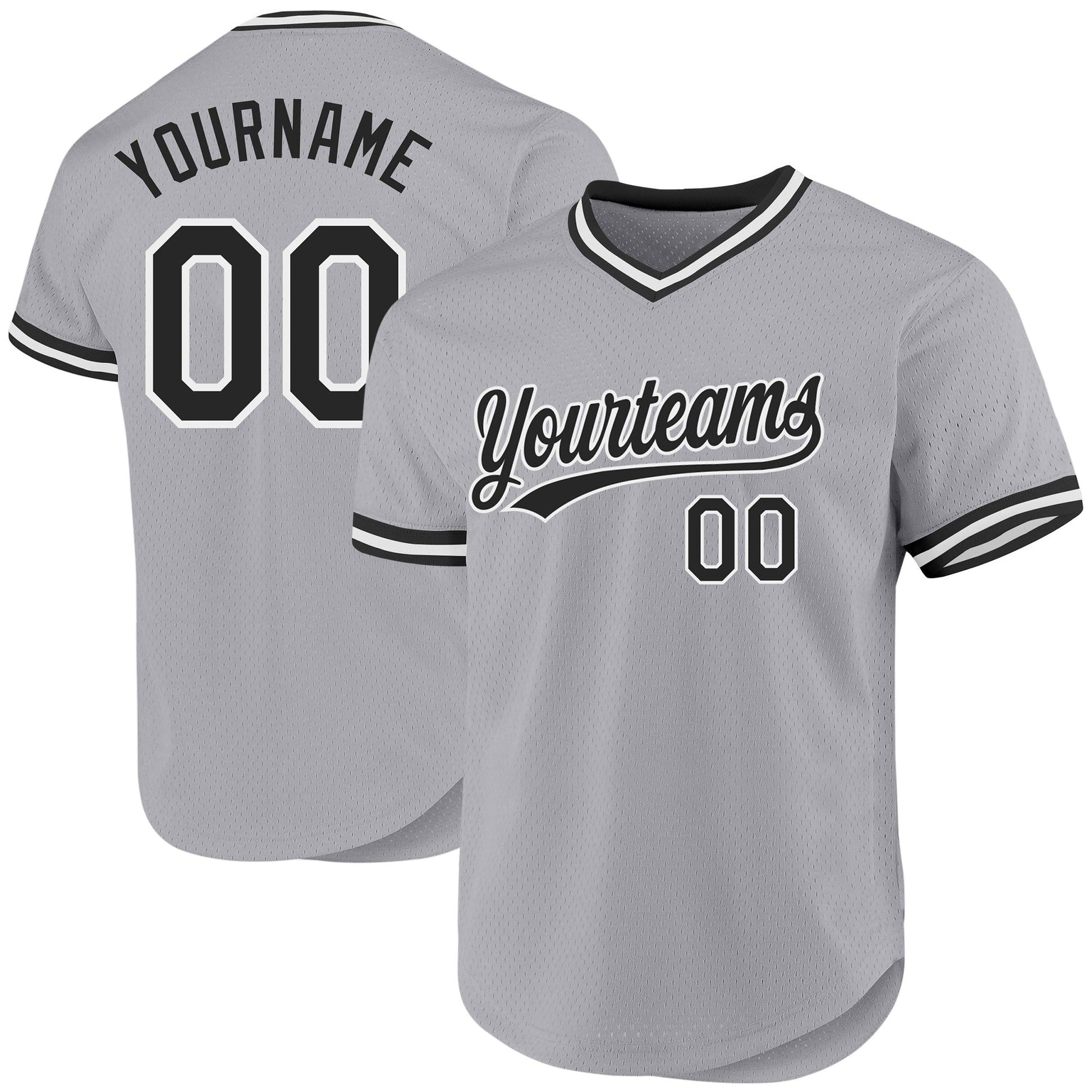 Custom Gray Black-White Authentic Throwback Baseball Jersey - Main View