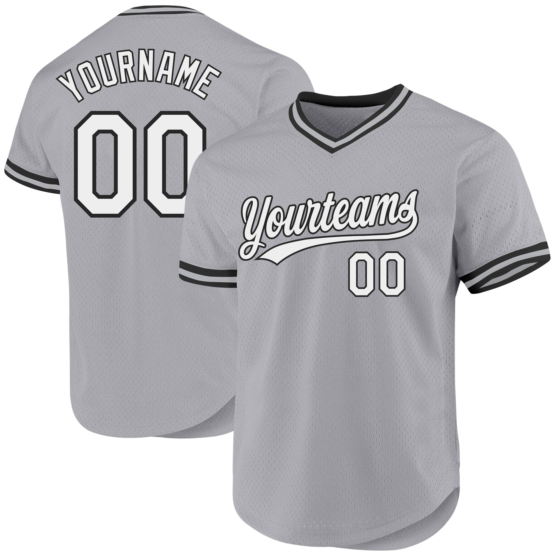Custom Gray White-Black Authentic Throwback Baseball Jersey - Main View