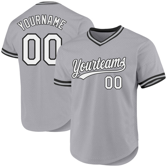 Custom Gray White-Black Authentic Throwback Baseball Jersey - Main View