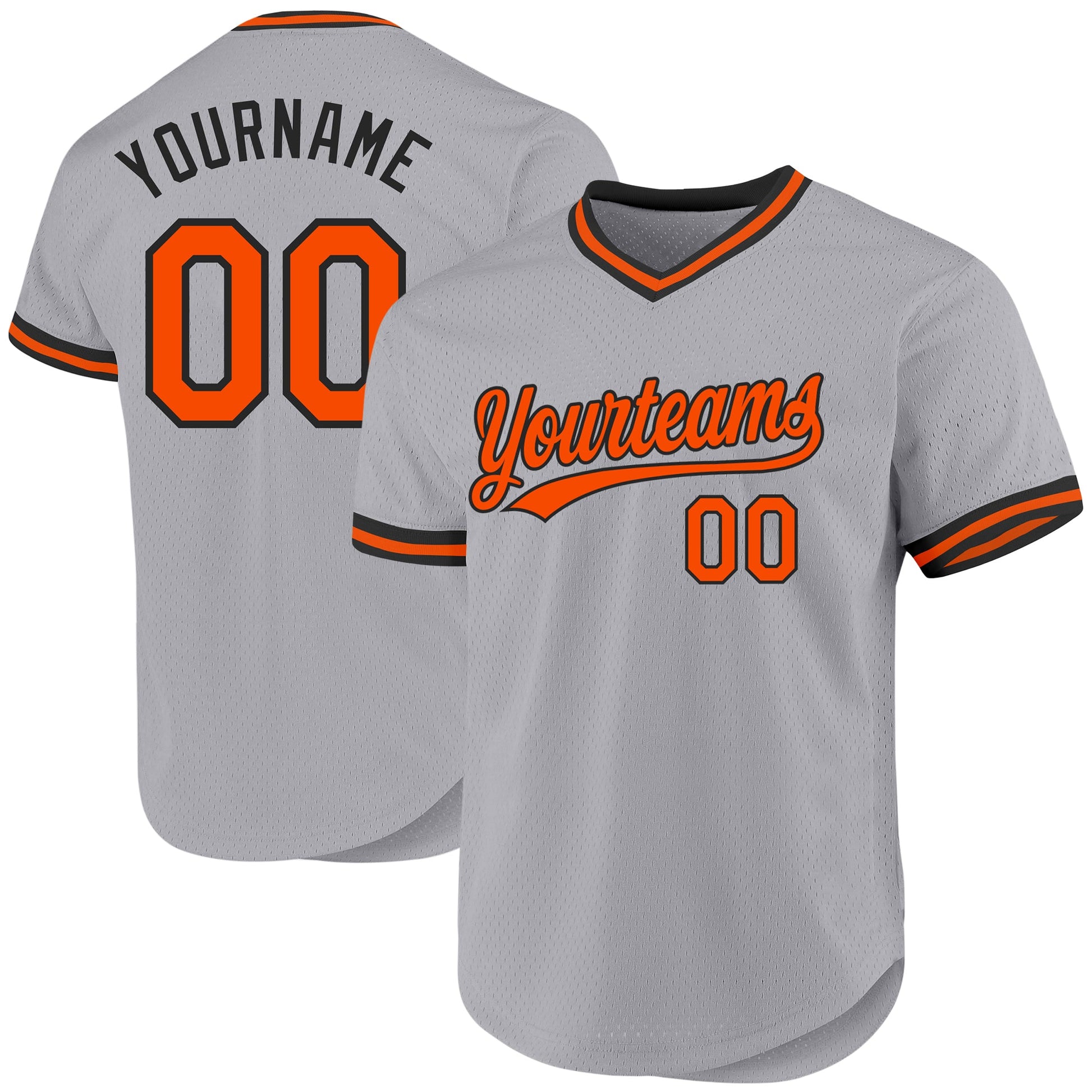 Custom Gray Orange-Black Authentic Throwback Baseball Jersey - Main View