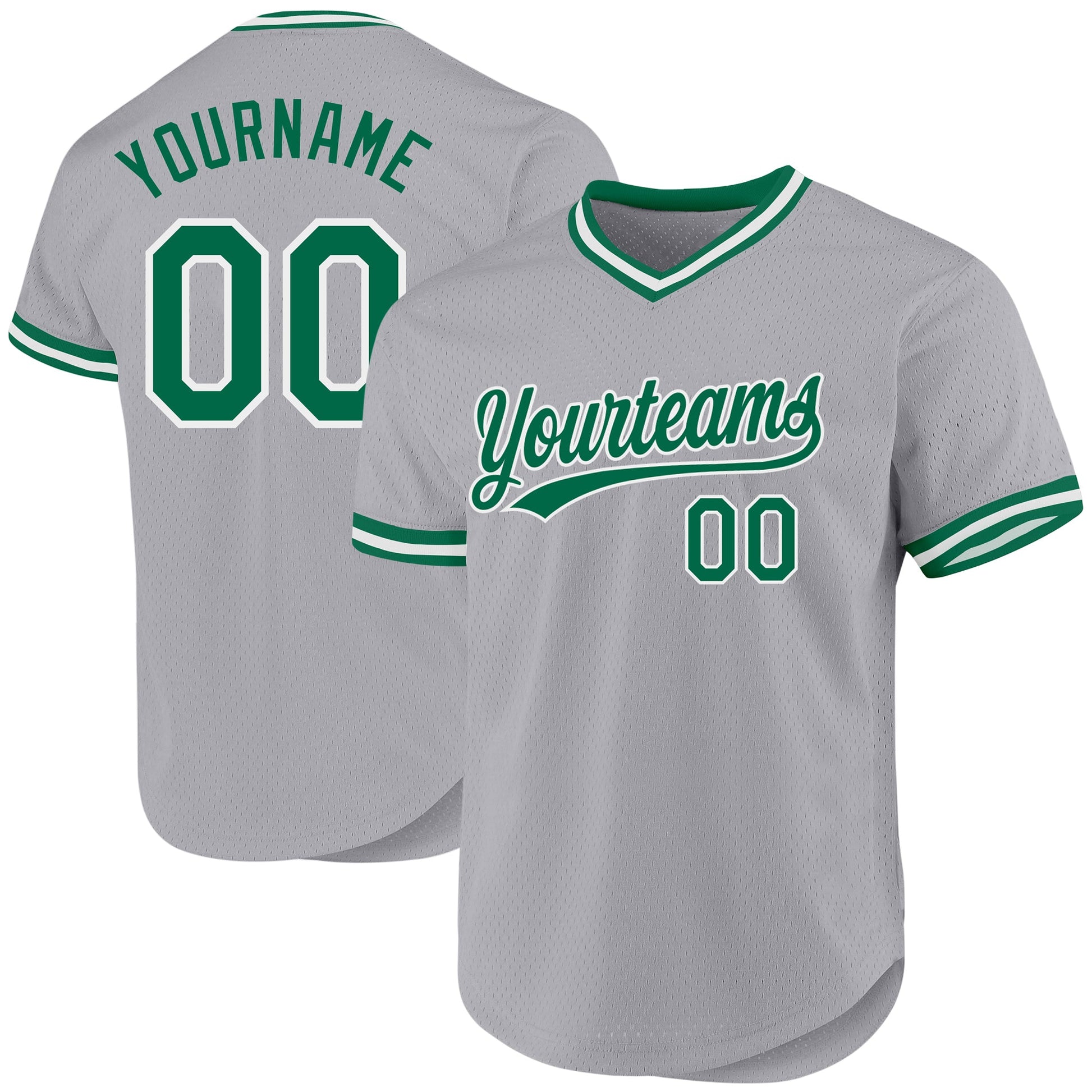 Custom Gray Kelly Green-White Authentic Throwback Baseball Jersey - Main View