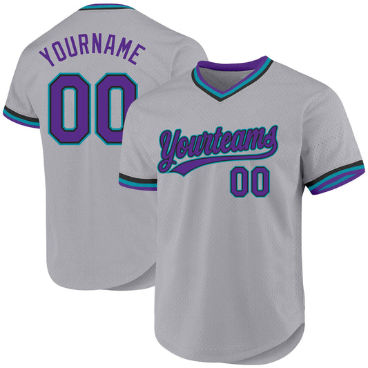 Custom Gray Purple Black-Teal Authentic Throwback Baseball Jersey - Main View