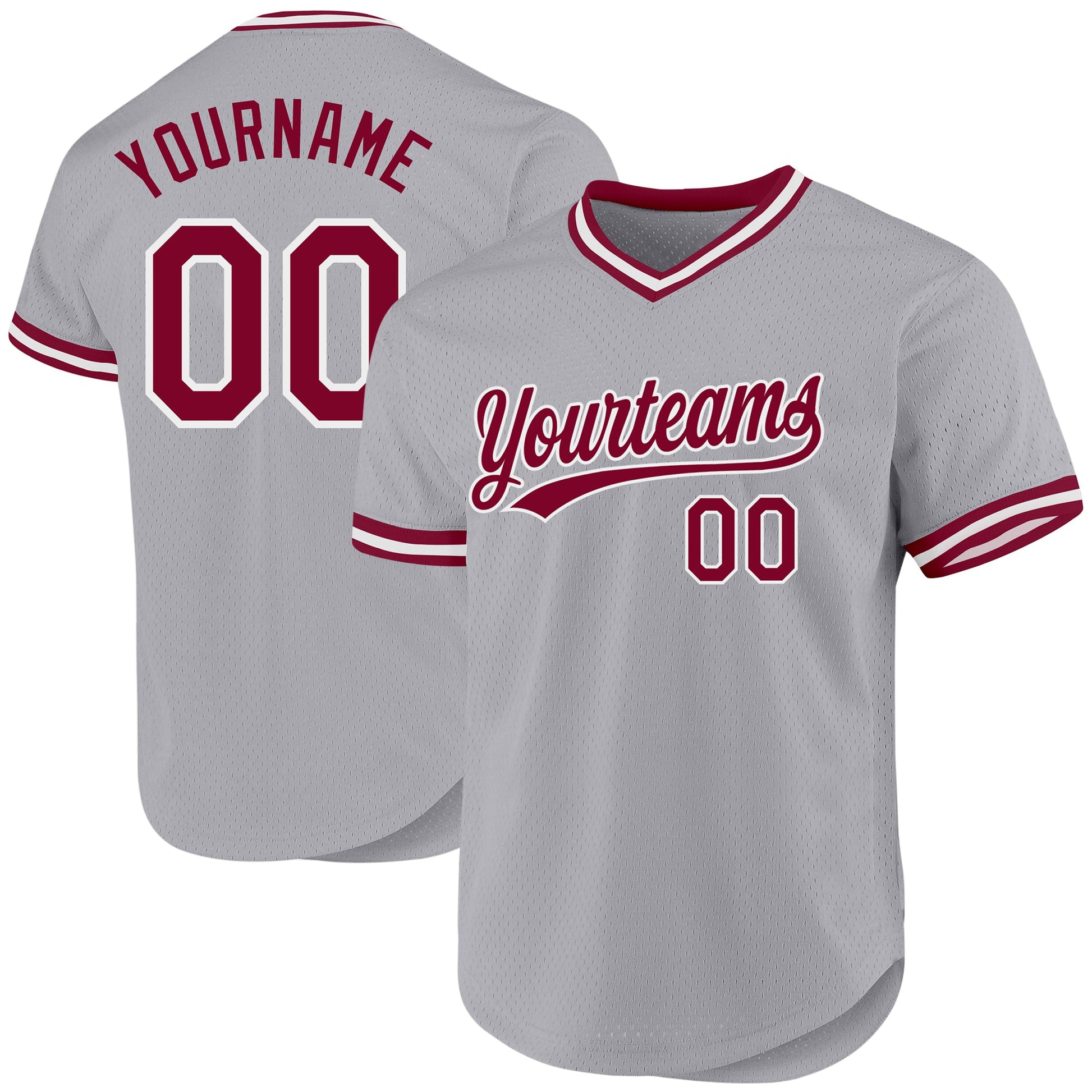 Custom Gray Maroon-White Authentic Throwback Baseball Jersey - Main View