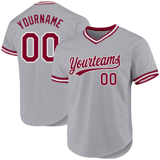 Custom Gray Maroon-White Authentic Throwback Baseball Jersey - Main View