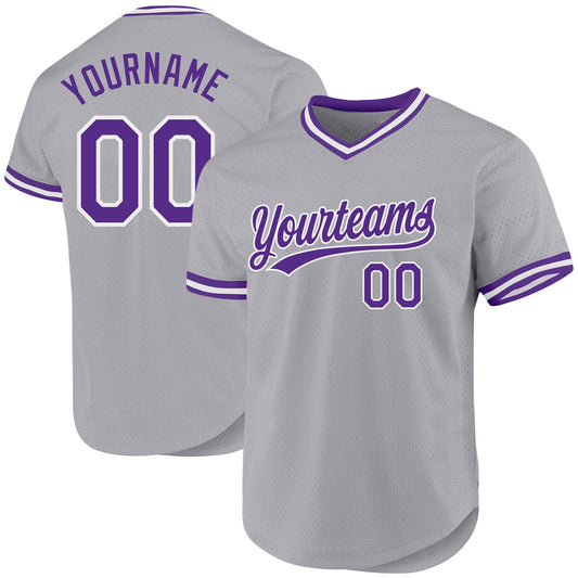 Custom Gray Purple-White Authentic Throwback Baseball Jersey - Main View