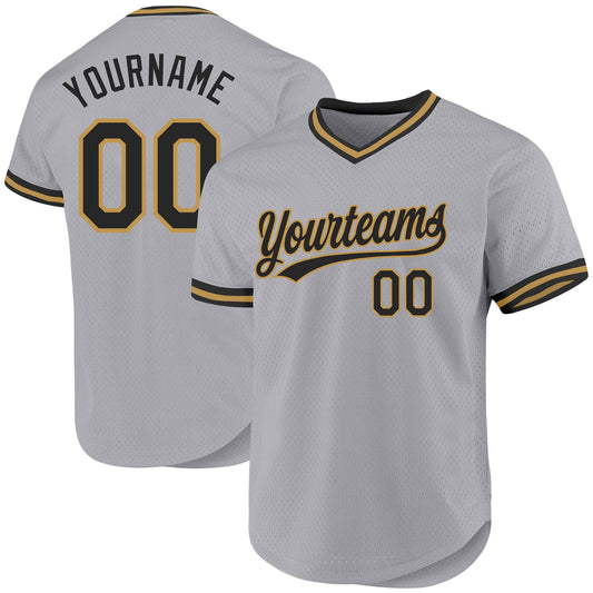 Custom Gray Black-Old Gold Authentic Throwback Baseball Jersey - Main View