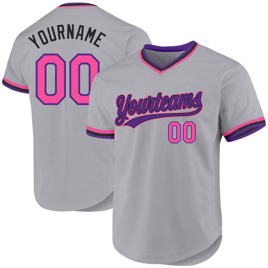 Custom Gray Pink Purple-Black Authentic Throwback Baseball Jersey - Main View