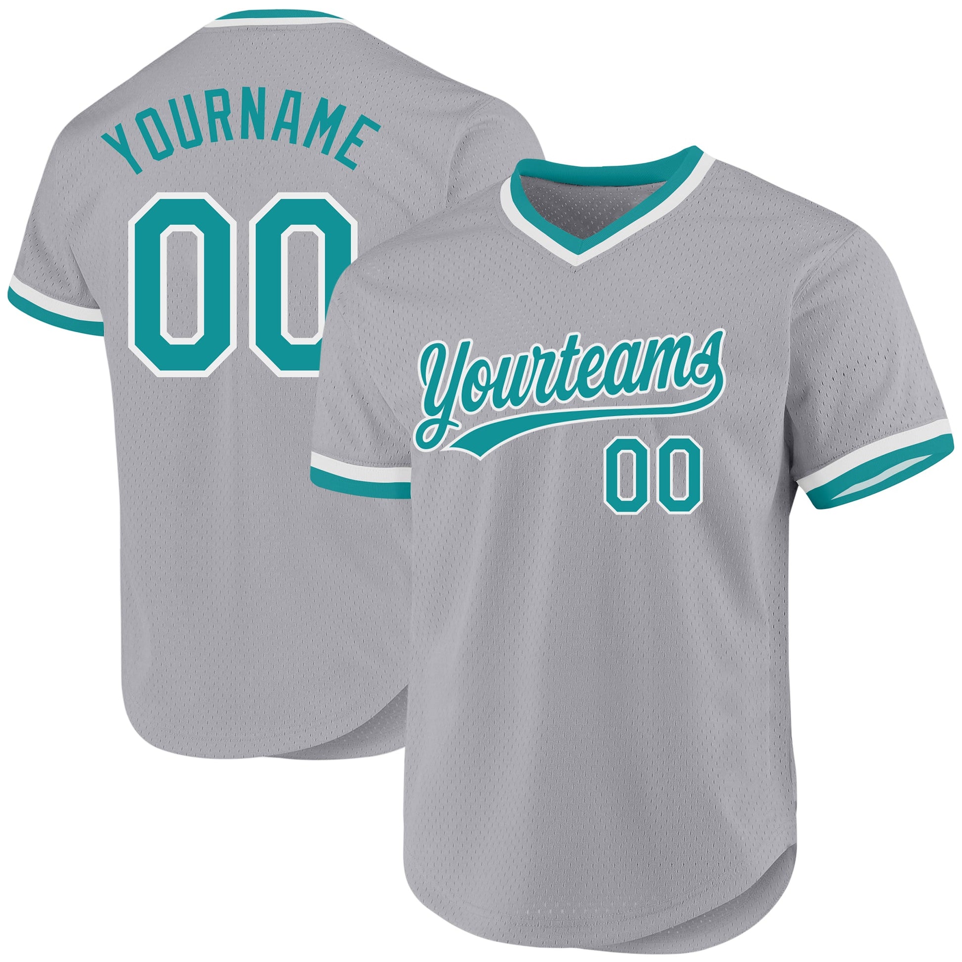 Custom Gray Teal-White Authentic Throwback Baseball Jersey - Main View