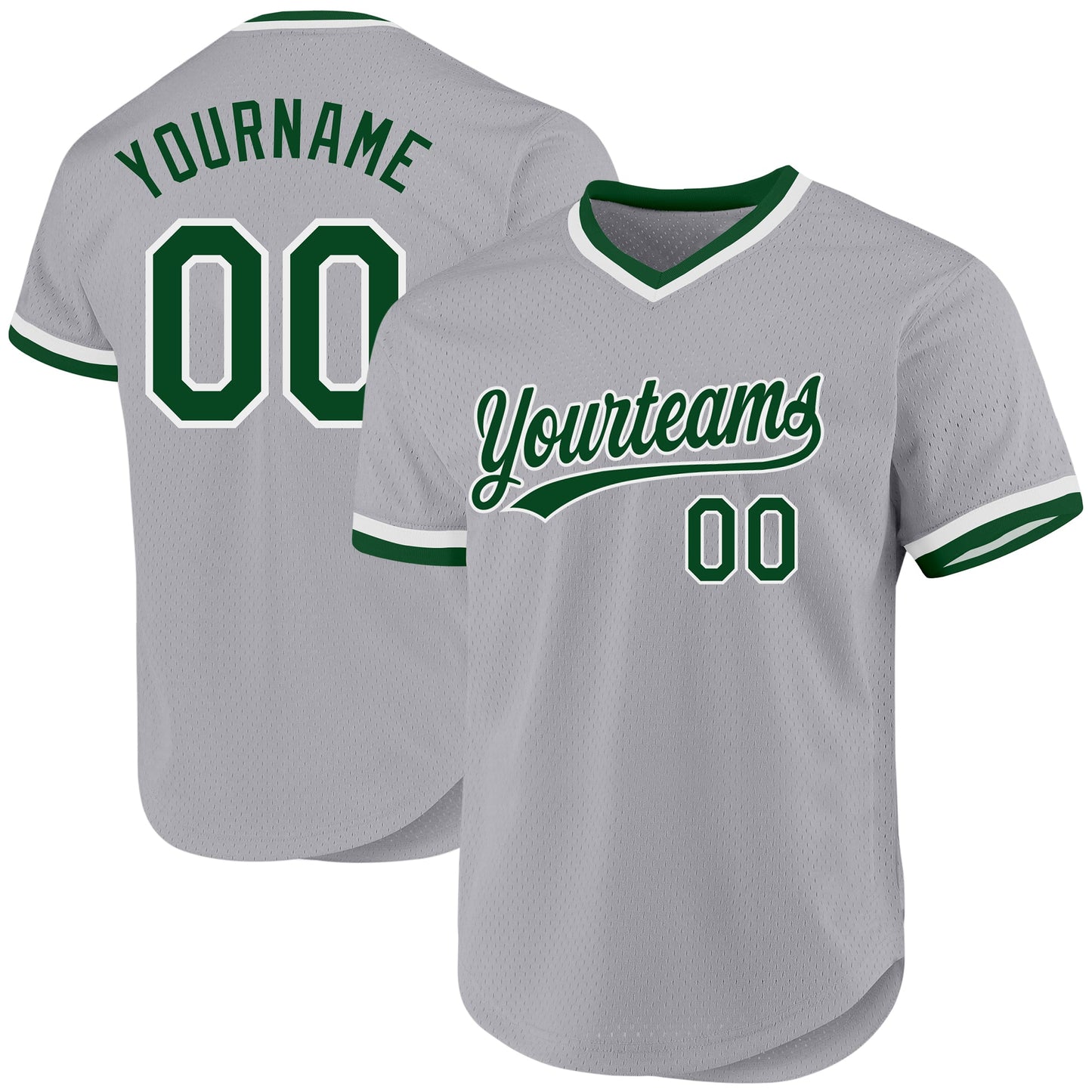 Custom Gray Green-White Authentic Throwback Baseball Jersey - Main View