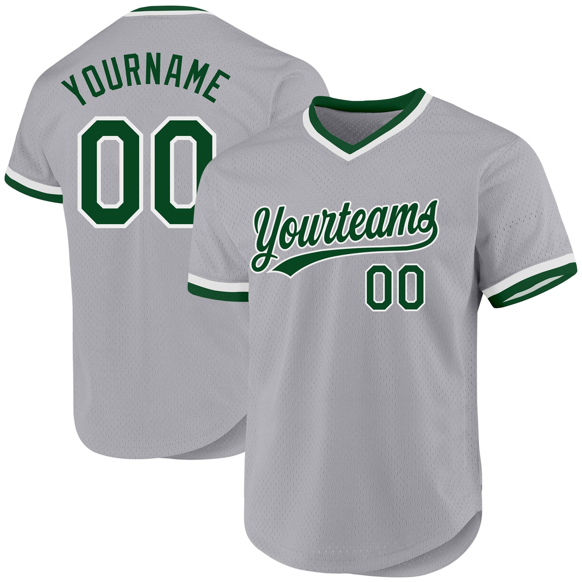 Custom Gray Green-White Authentic Throwback Baseball Jersey - Main View