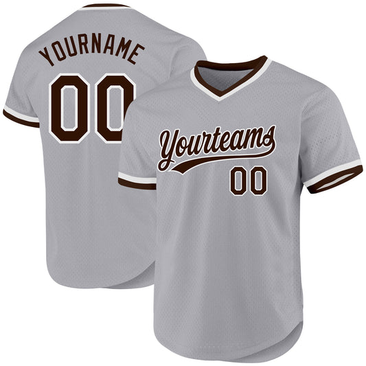 Custom Gray Brown-White Authentic Throwback Baseball Jersey - Main View