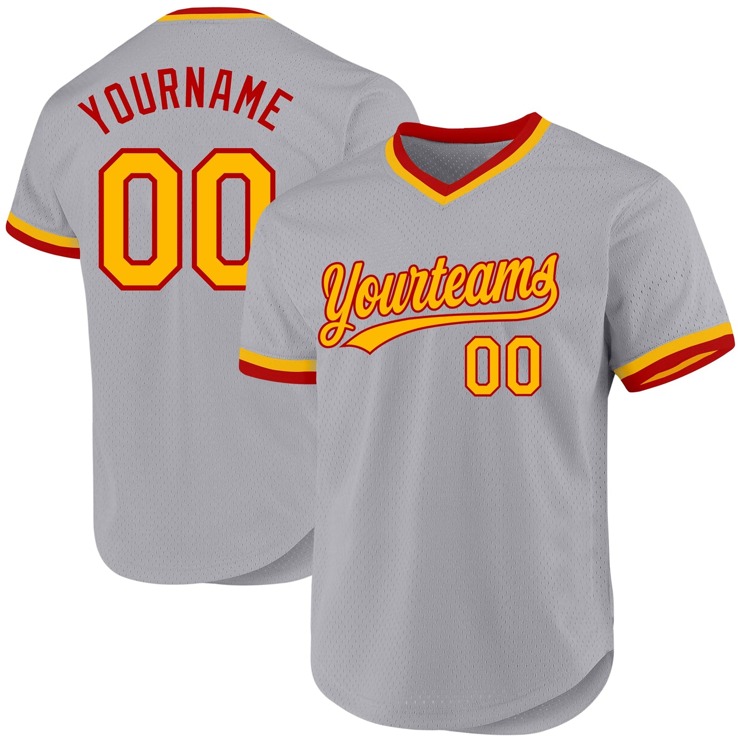 Custom Gray Gold-Red Authentic Throwback Baseball Jersey - Main View