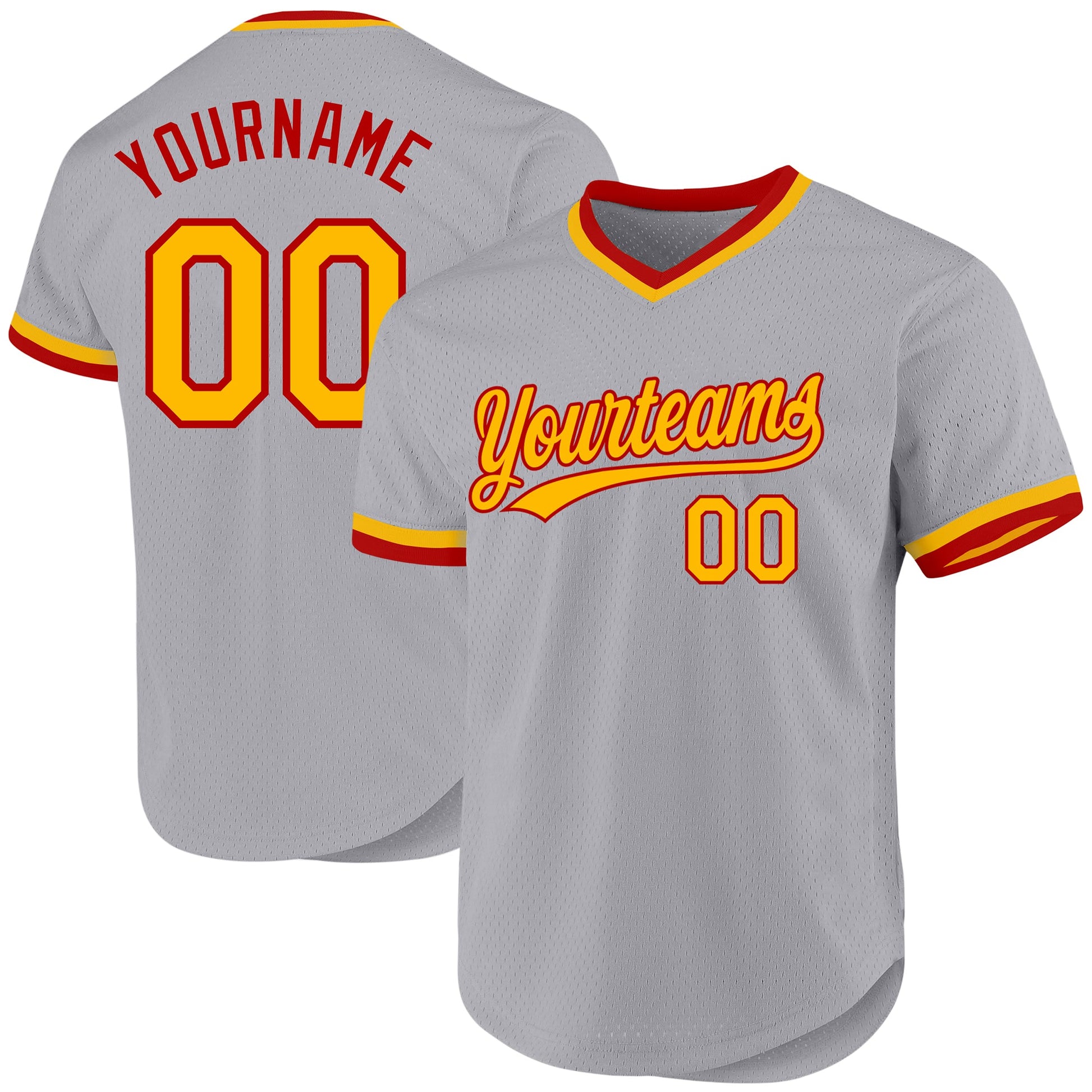 Custom Gray Gold-Red Authentic Throwback Baseball Jersey - Main View