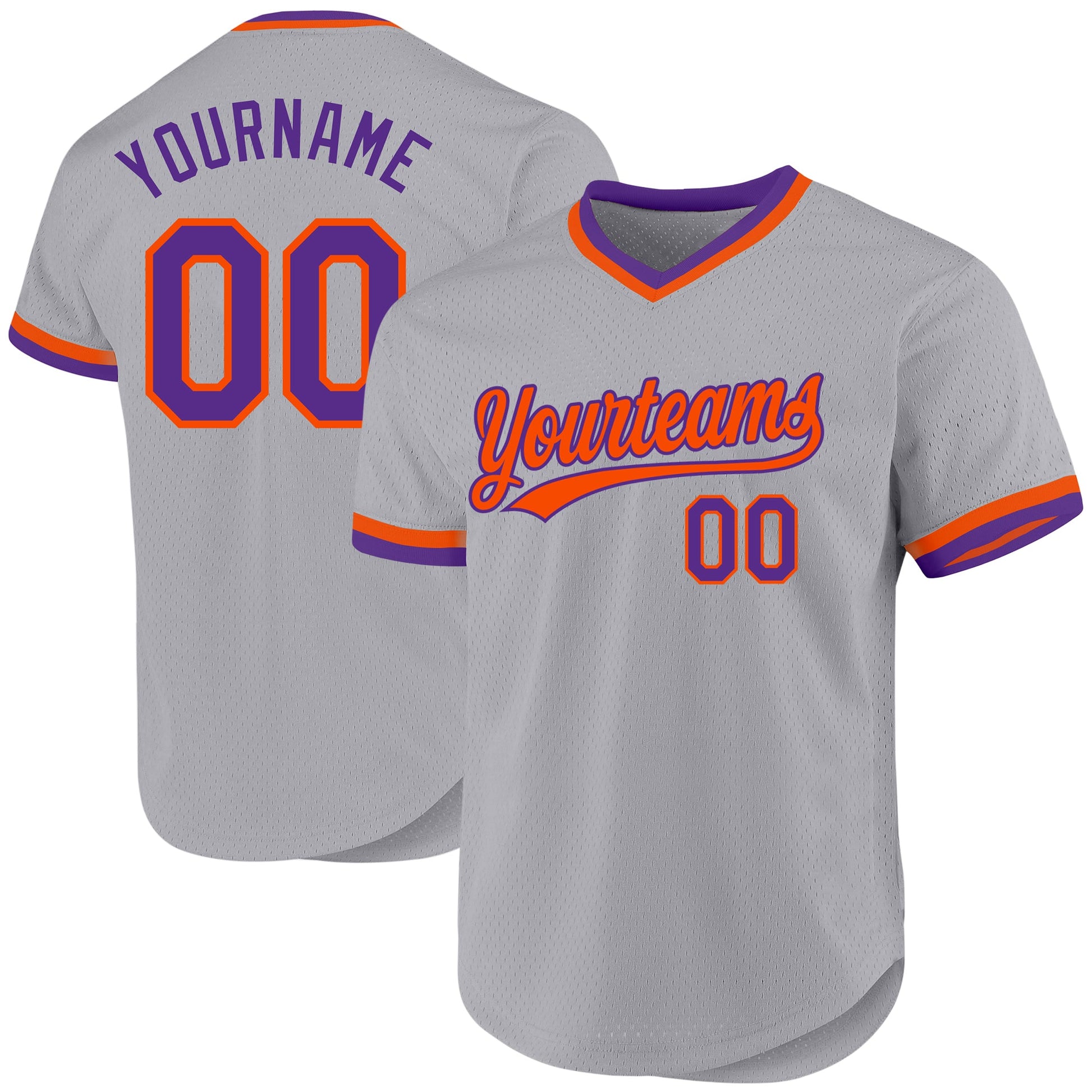 Custom Gray Purple-Orange Authentic Throwback Baseball Jersey - Main View