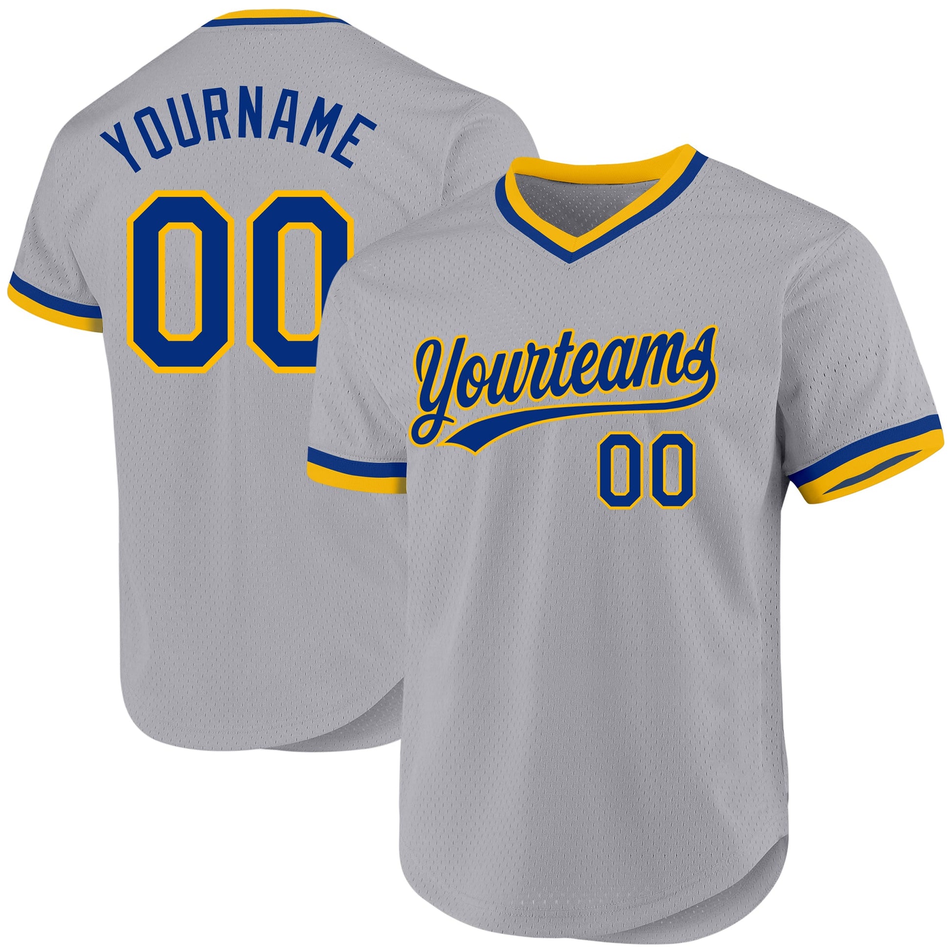 Custom Gray Royal-Gold Authentic Throwback Baseball Jersey - Main View