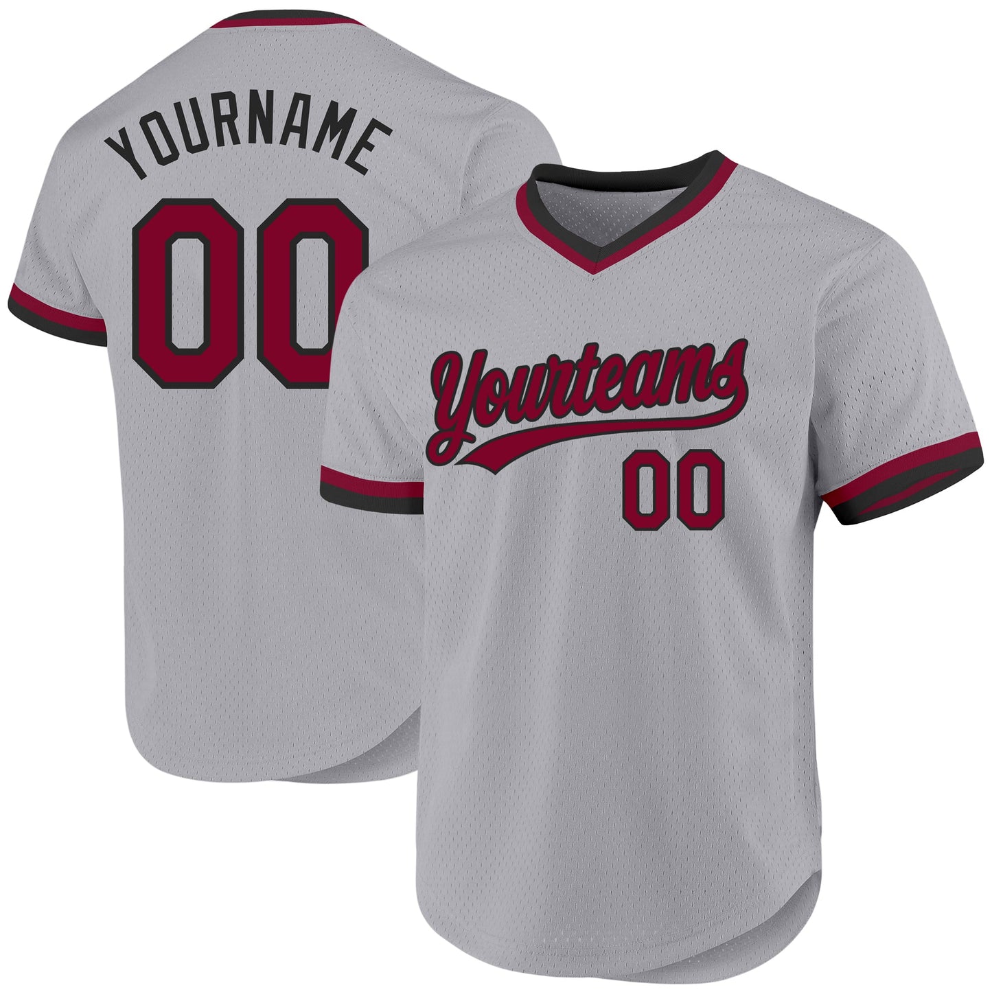 Custom Gray Maroon-Black Authentic Throwback Baseball Jersey - Main View