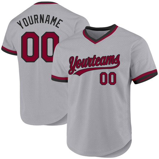 Custom Gray Maroon-Black Authentic Throwback Baseball Jersey - Main View